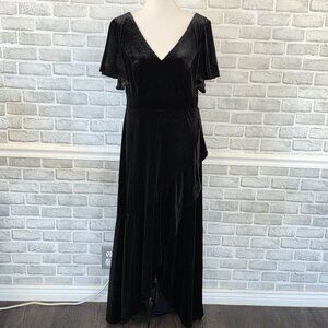 Ever Pretty Black Velvet Maxi Dress V Neck Ruffle NEW womens 14 Formal Holiday